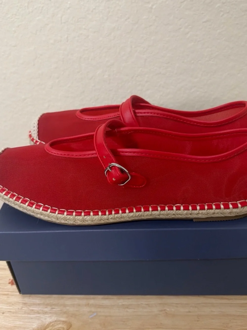 Women's Red Mary Jane Espadrilles with Strap